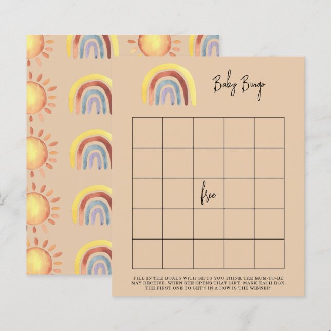 Papier Jeu de bingo pour baby shower Bohème Arc-en-Ciel (Devant / Derrière)