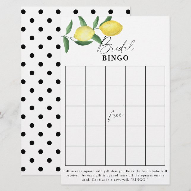 Papier Jeu de bingo pour baby shower - Citron (Devant / Derrière)