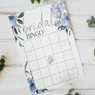 Papier Jeu de Bingo pour Baby Shower Fleurs Bleu Poussiér
