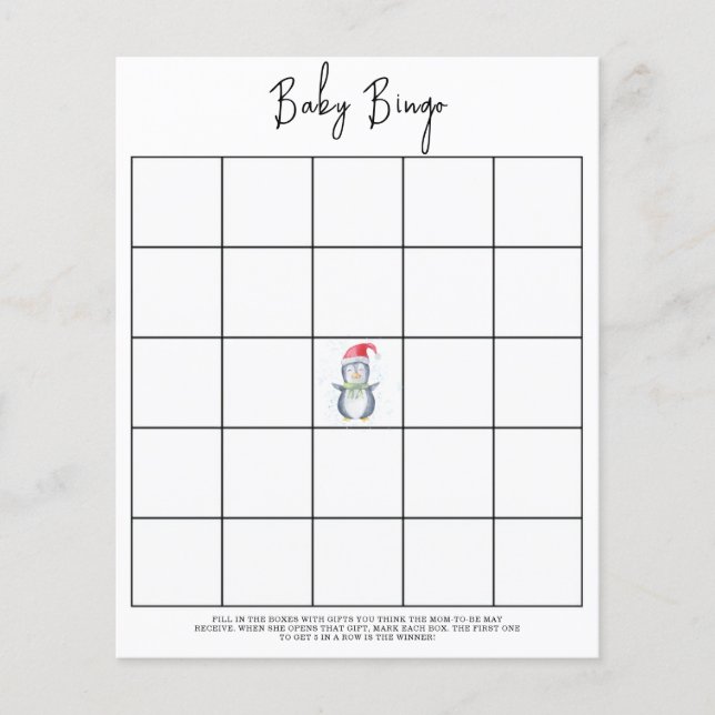Papier Jeu de bingo pour baby shower - Manchot (Devant)