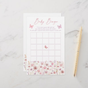 Papier Jeu de Bingo pour Baby Shower Papillon Rose Fleur