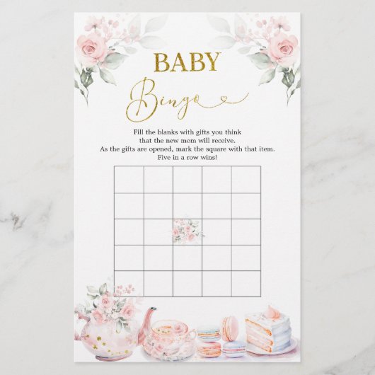 Papier Jeu de bingo pour baby shower sur le thème de la f (Devant)