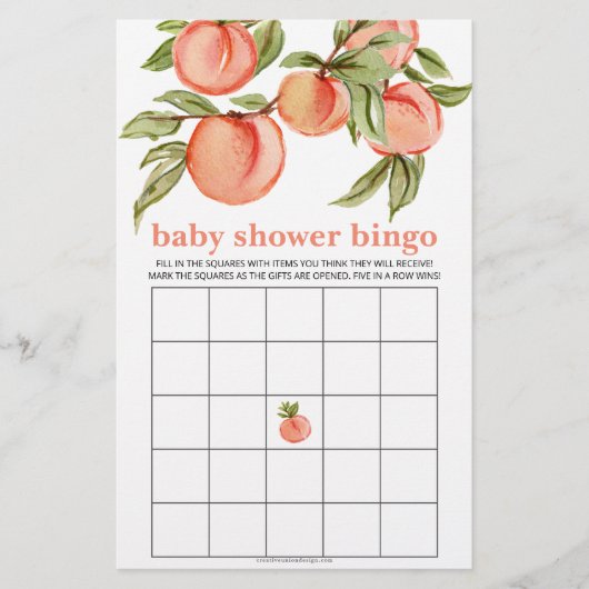 Papier Jeu de Bingo pour Baby Shower Sweet Peach  (Devant)