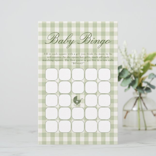 Papier Jeu de bingo pour baby shower vert (Debout devant)