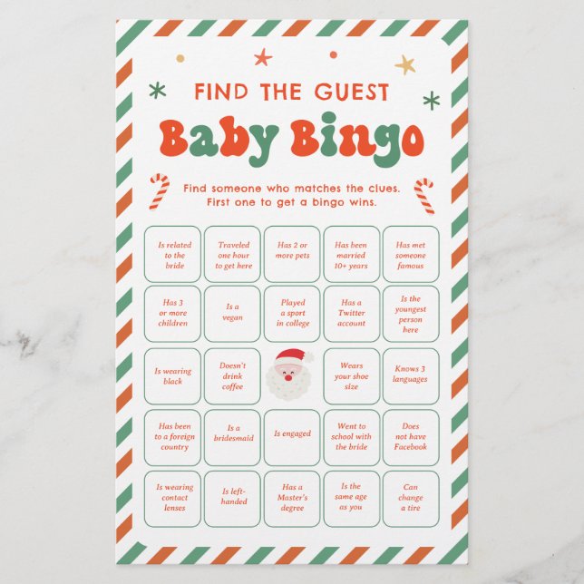 Papier Jeu de Bingo pour Bébé de Noël Trouvez l'Invité (Devant)
