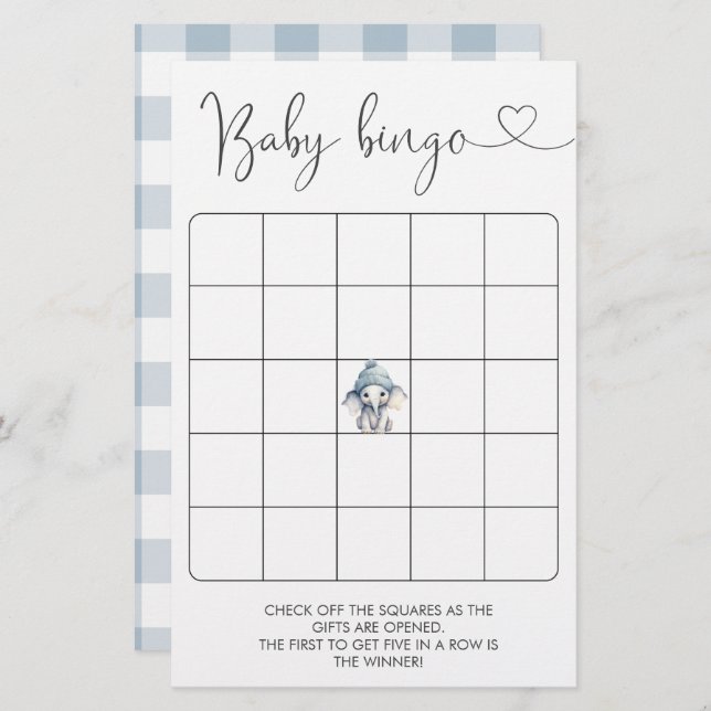 Papier Jeu de Bingo pour bébé éléphant d'hiver (Devant / Derrière)