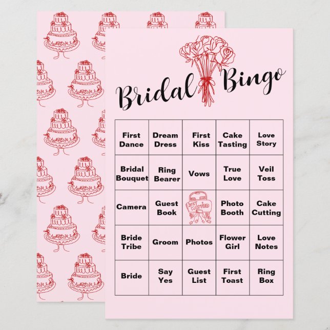 Papier Jeu de Bingo pour Enterrement de Vie de Jeune Fill (Devant / Derrière)