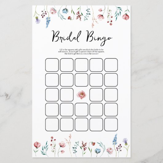 Papier Jeu de bingo pour la douche de la mariée aux fleur (Devant)