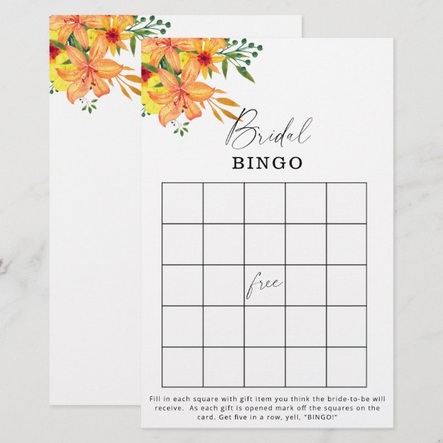 Papier Jeu de bingo pour la douche de mariée dans un jard (Devant / Derrière)