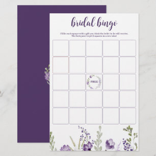 Papier Jeu de bingo pour la douche de mariée Fleurs lavan