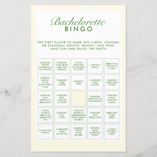 Papier Jeu de Bingo Retro Green & Yellow Bachelorette (Devant)