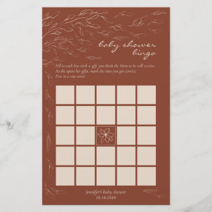 Papier Jeu de Bingo Simple pour Baby Shower en Terracotta