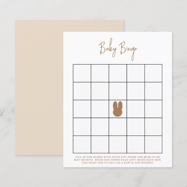 Papier Jeu de bingo simple pour Baby shower lapin (Devant / Derrière)