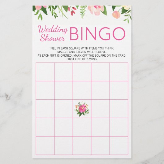 Papier Jeu de Bingo Wedding shower rose vif (Devant)