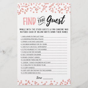 Papier Jeu de Bridal Shower personnalisé Trouvez l'invité