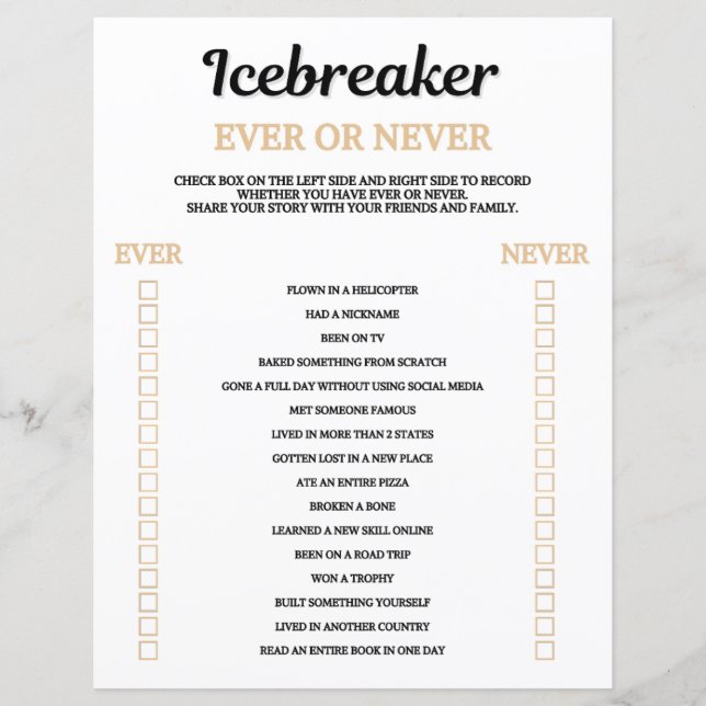 Papier Jeu de Brise-Glace Ever Or Never (Devant)