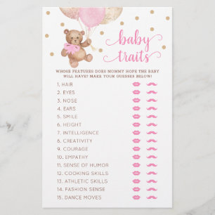 Papier Jeu de caractéristiques de bébé ours en peluche Ba