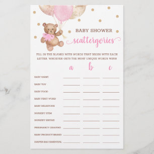 Papier Jeu de Catégories Dispersées Baby Shower Teddy Bea