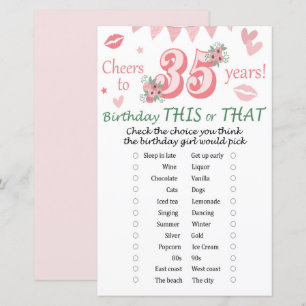 Papier Jeu de 'Ceci ou Cela' pour 35ème anniversaire