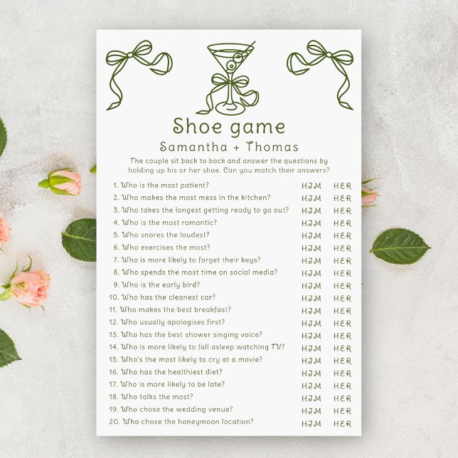 Papier Jeu de chaussure de douche de mariée à arc martini (Créateur téléchargé)