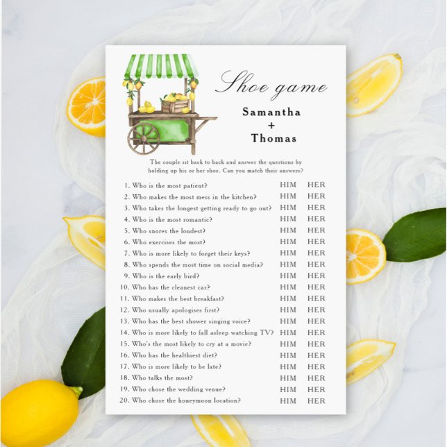Papier Jeu de chaussure de douche nuptiale au citron (Créateur téléchargé)