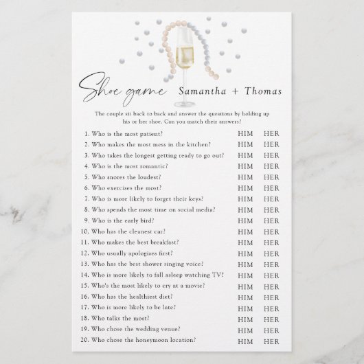 Papier Jeu de chaussures Prosecco jeu de douche nuptiale (Devant)