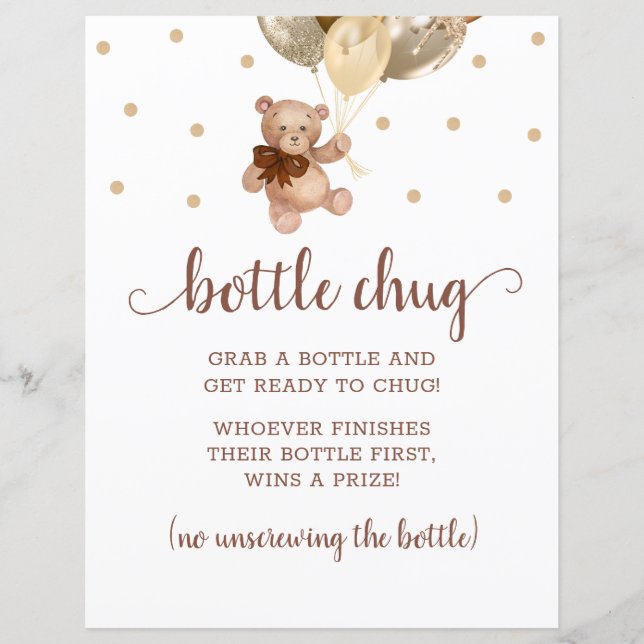 Papier Jeu de Chug de Bouteille Marron et Or Teddy Bear (Devant)