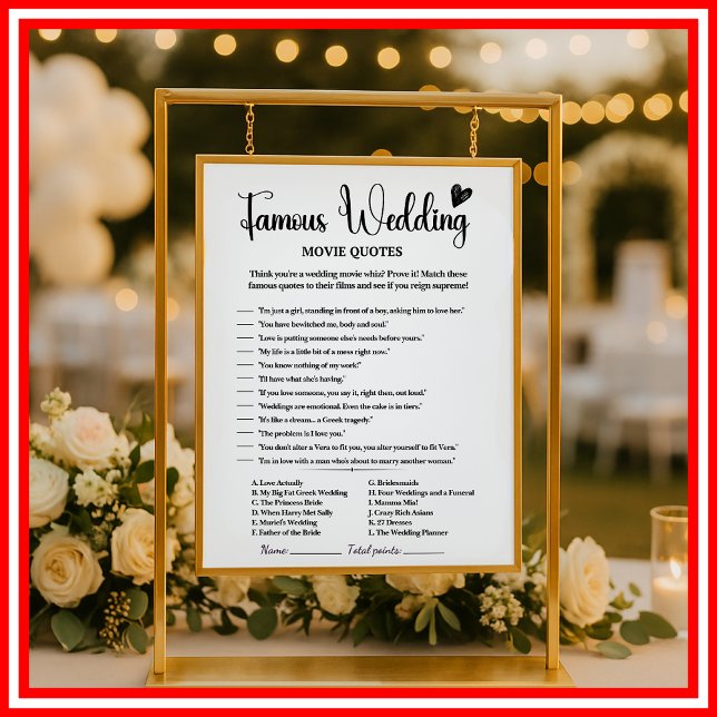 Papier Jeu de citations de films de mariage célèbres  (Créateur téléchargé)