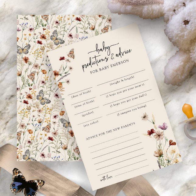 Papier Jeu de conseil Baby shower moderne (Watercolor Wildflower Modern Baby Shower Advice Game Card by Painted Paperie
)