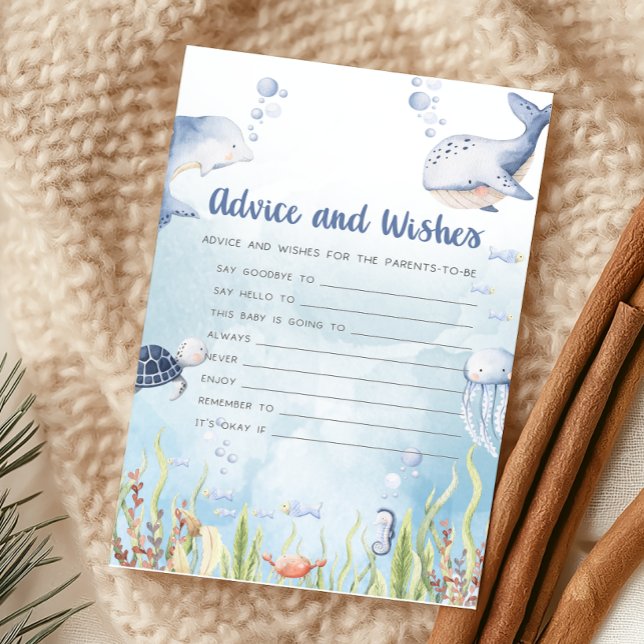 Papier Jeu de conseils et de vœux de douche Bleu sous la  (Under the Sea Baby Shower Game)