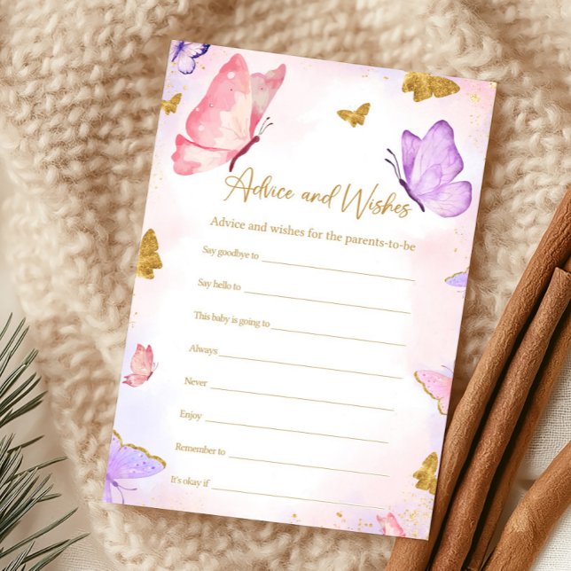 Papier Jeu de conseils pour bébé papillon violet or rose (Butterfly Baby Shower Game)