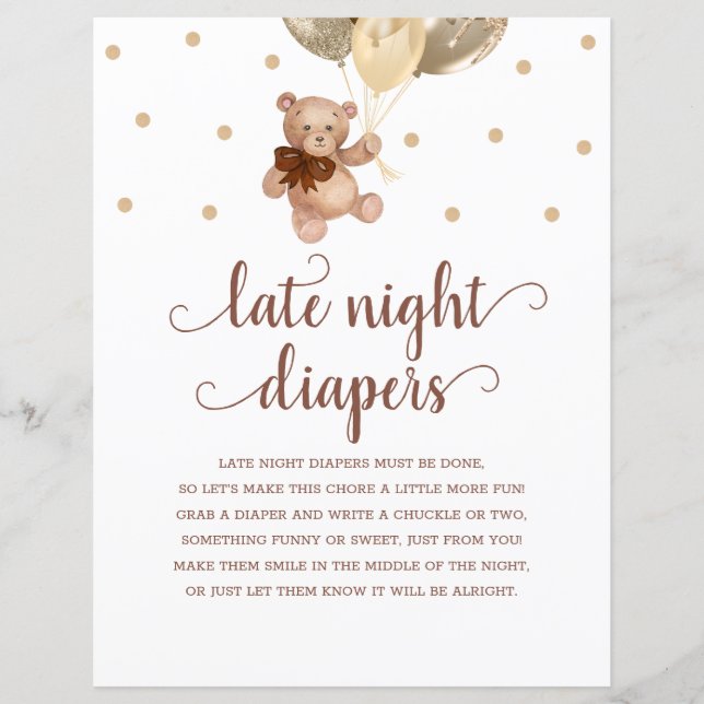 Papier Jeu de couche de nuit marron et or Teddy Bear (Devant)