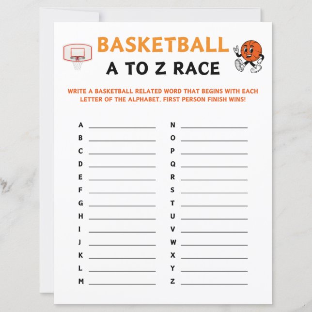 Papier Jeu de course de basket-ball A à Z (Devant)