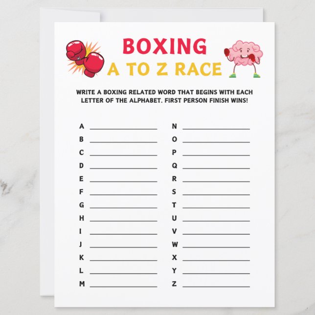 Papier Jeu de course de boxe A à Z (Devant)