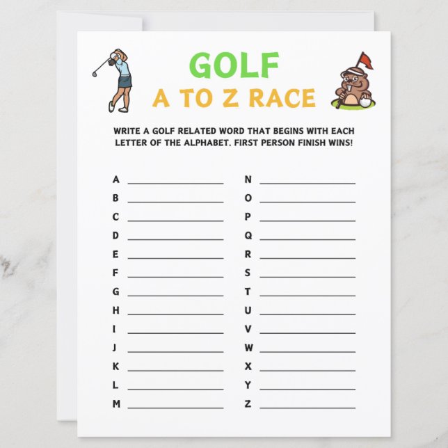 Papier Jeu De Course De Golf A À Z (Devant)