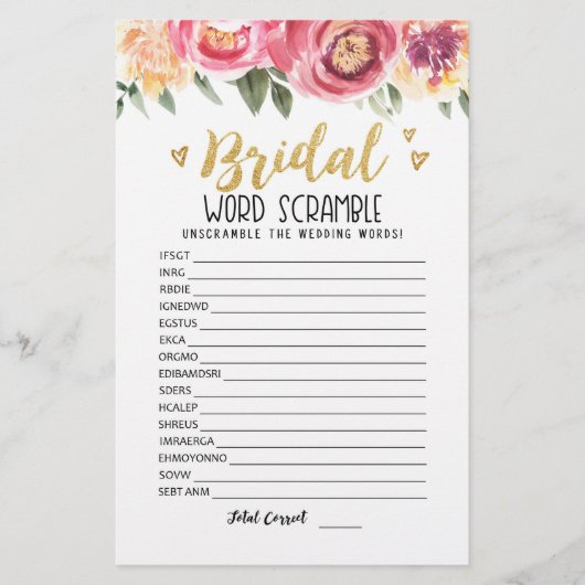 Papier Jeu de course de mot nuptiale avec réponses (Devant)