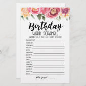 Papier Jeu de course de mots d'anniversaire avec réponses (Devant / Derrière)