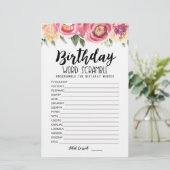 Papier Jeu de course de mots d'anniversaire avec réponses (Debout devant)