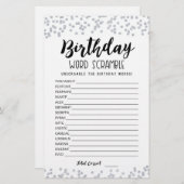 Papier Jeu de course de mots d'anniversaire avec réponses (Devant / Derrière)