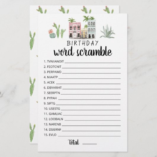 Papier Jeu de course de mots d'anniversaire avec réponses (Devant / Derrière)