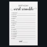Papier Jeu de course de mots d'anniversaire avec réponses<br><div class="desc">Achetez ce jeu monochrome et profitez d'une carte de jeu de mots Anniversaire de haute qualité pour votre événement! Design noir et blanc. RÉPONSES : 1-INVITATION,  2-CONFETTI,  3-WRAPPED,  4-PINATA,  5-GÂTEAU,  6-ANNIVERSAIRE,  7-PRÉSENT,  8-HEUREUX,  9-GIFTS,  10-INVITÉS,  11-MAGIQUE,  12-BALLON,  13-BANNIERS,  14-FRIFRIFRIFRIFRIFY DS,  15-LOVE</div>