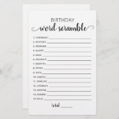 Papier Jeu de course de mots d'anniversaire avec réponses (Devant / Derrière)