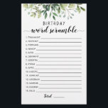 Papier Jeu de course de mots d'anniversaire avec réponses<br><div class="desc">Achetez ce jeu à thème verdoyant et profitez de la carte de jeu de mots d'anniversaire de haute qualité pour votre événement! Ambiance verdoyante aquarelle. RÉPONSES : 1-INVITATION,  2-CONFETTI,  3-WRAPPED,  4-PINATA,  5-GÂTEAU,  6-ANNIVERSAIRE,  7-PRÉSENT,  8-HEUREUX,  9-GIFTS,  10-INVITÉS,  11-MAGIQUE,  12-BALLON,  13-BANNIERS,  14-FRIFRIFRIFRIFRIFY DS,  15-LOVE</div>