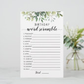 Papier Jeu de course de mots d'anniversaire avec réponses (Debout devant)