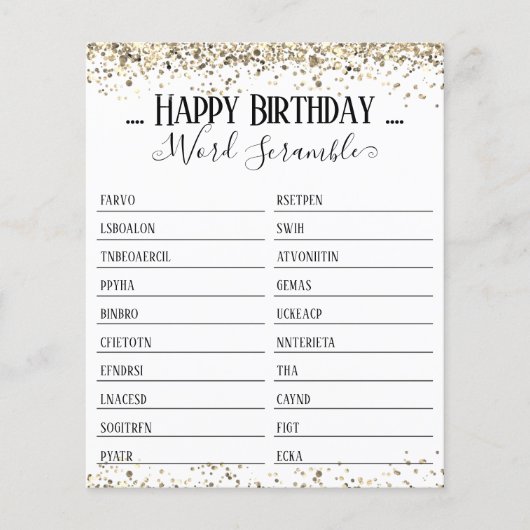 Papier Jeu de course de mots de fête d'anniversaire (Devant)