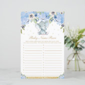 Papier Jeu de course de nom de bébé éléphant mignon flora (Debout devant)