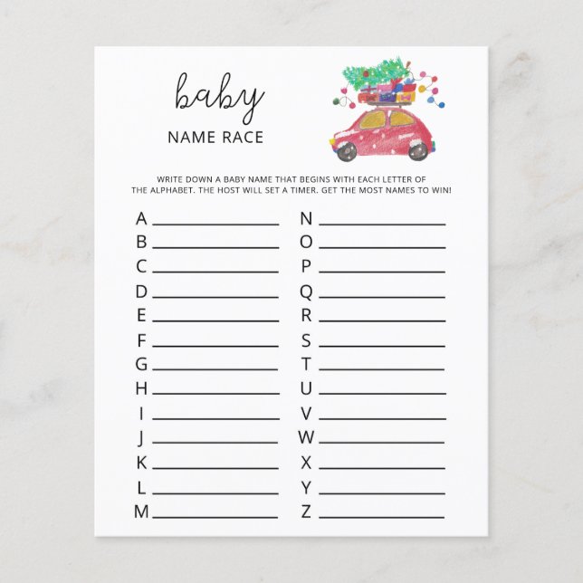 Papier Jeu de course de nom de bébé pour voiture d'hiver (Devant)