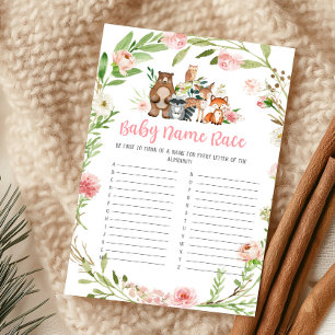Papier Jeu de course de noms de bébé à la flore rose de l