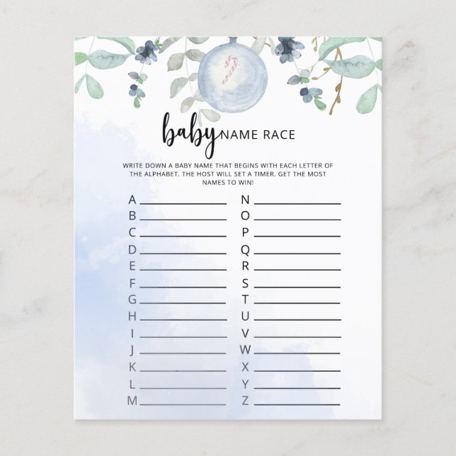 Papier Jeu de course de noms de bébé d'hiver (Devant)