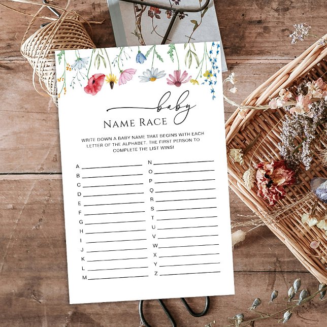 Papier jeu de course de noms de bébé Fleurs sauvages (Créateur téléchargé)